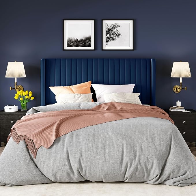 Allewie Queen Size Velvet Bed Frame/Vertical Channel Tufted Wingback - Image 3