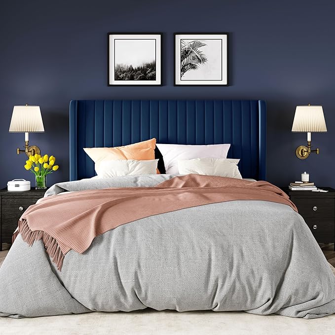 Allewie Full Size Velvet Bed Frame/Vertical Channel Tufted Wingback - Image 3