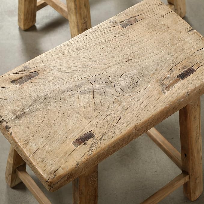 Artissance Rustic Wooden Stool – Handmade Reclaimed Wood Stool, Vintage - Image 5