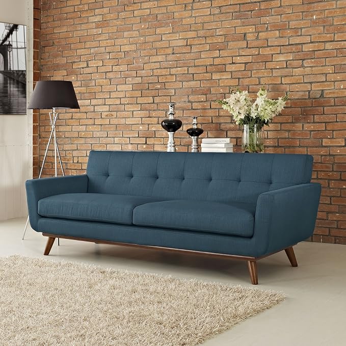 Modway Engage Mid-Century Modern Upholstered Fabric Sofa in Azure by Modway