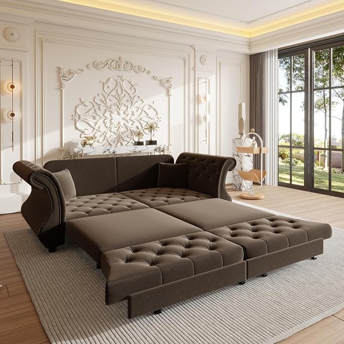 83.8" Oversized Pull Out Sofa Bed, Chesterfield Velvet Sleeper Sofa Couch - Image 7