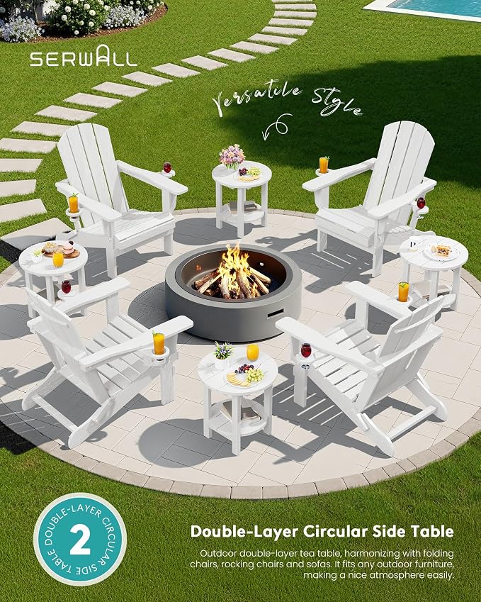 SERWALL Round Outdoor Side Table, HDPE Small Adirondack End Table, 2-Tier Patio - Image 7