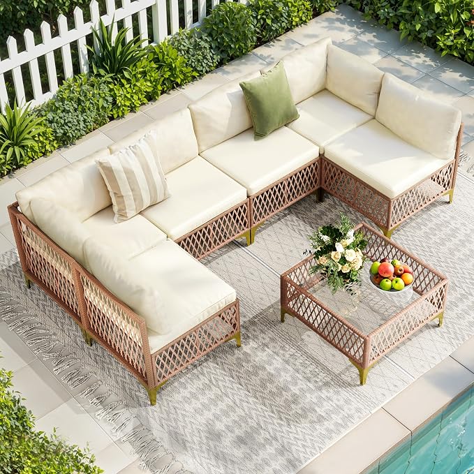 Pamapic 7-Piece Wicker Outdoor Furniture Set, Boho Sectional Sofa Patio by Pamapic