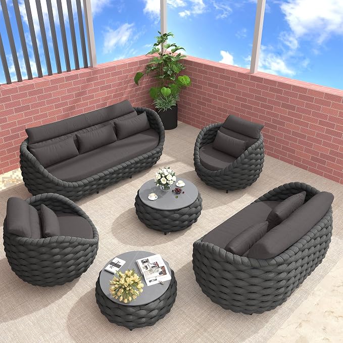 TWT 6-Piece Patio Furniture Set, Modern Outdoor Conversation Set Aluminum by TWT