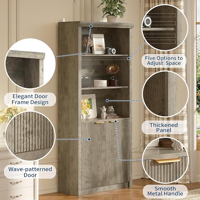 GarveeHome Tall Book Shelf and Bookcase, 31.5" Wide Wooden Bookcase - Image 4