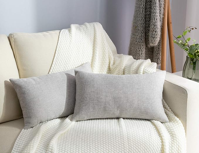 Stellhome Burlap Rectangle Throw Pillow Covers Solid Farmhouse Linen Pillowcase by Stellhome