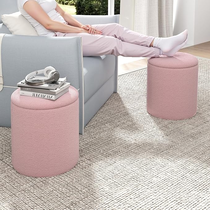 Cmishe Ottoman Poufs with Storage, Soft Upholstered Vanity Stool - Image 6