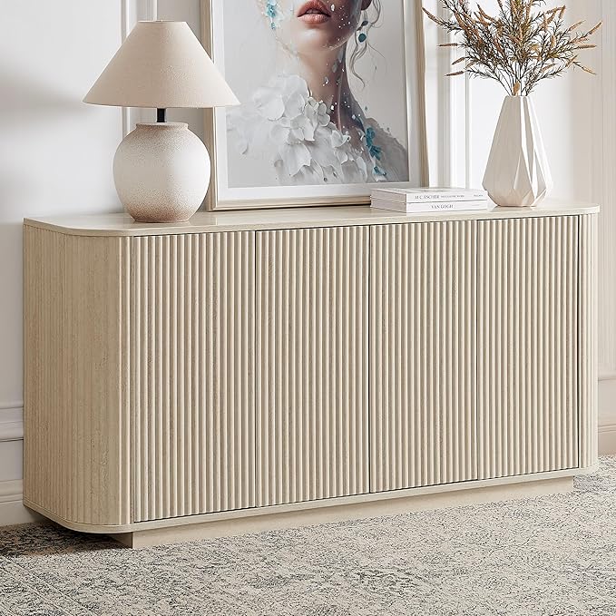 LKTART 64" Buffet Cabinet with Storage, Modern Fluted Accent Sideboard Media by LKTART