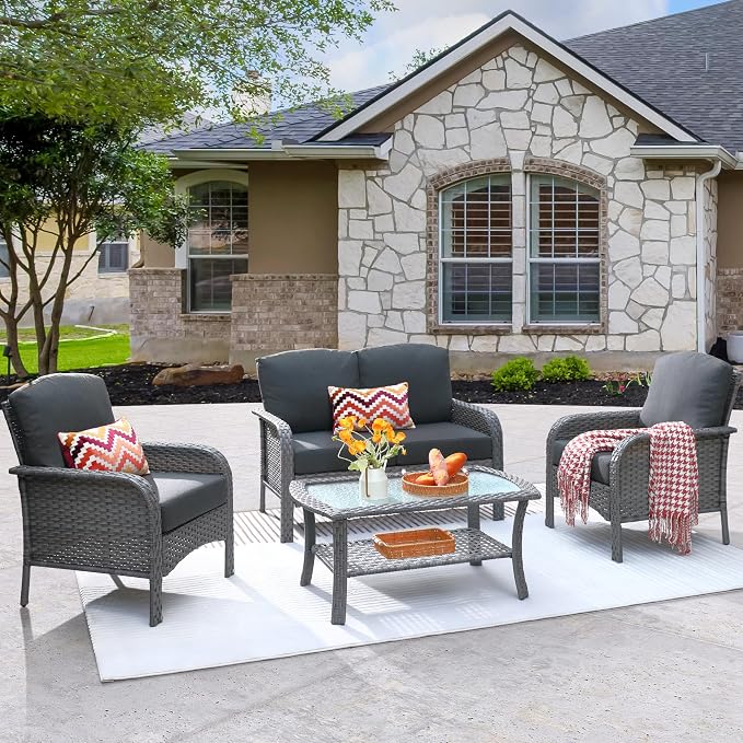ovios 4-Piece Patio Furniture Set, Outdoor Wicker Sofa - Image 9