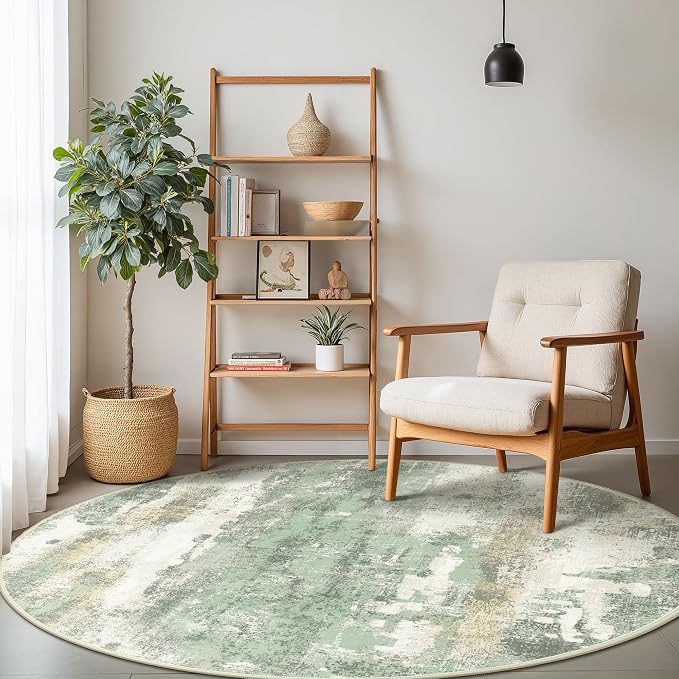 Round Rugs 5FT for Living Room Bedroom, Modern Abstract Machine Washable Circle - Image 2