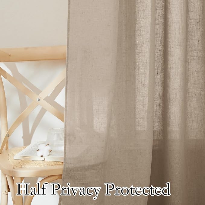 RYB HOME Linen Sheer Curtains for Living Room, Boho Classic Linen Blend Elegant - Image 4