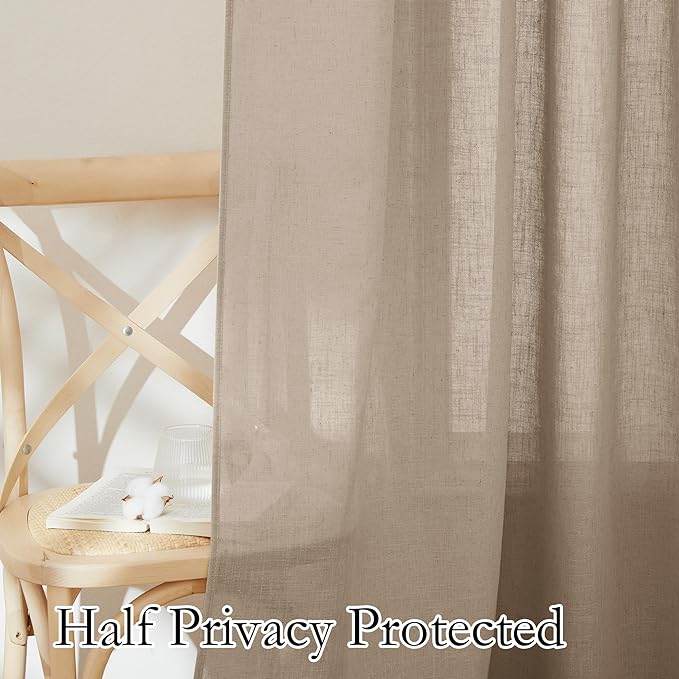 RYB HOME Linen Sheer Curtains for Small Window, Back Tab Breathable Absorbent - Image 5