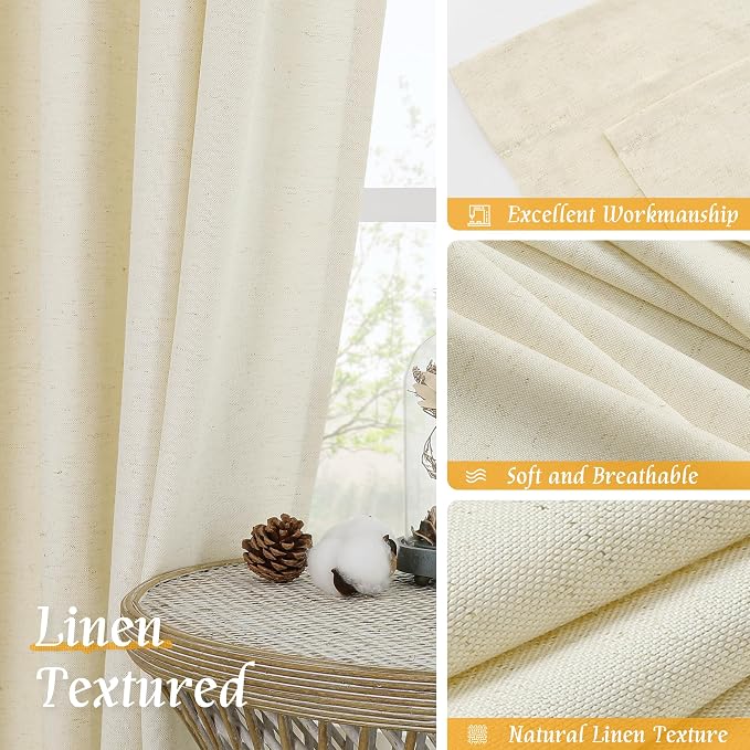LAMIT Light Beige Linen Textured Curtains 63 inch Length - Image 7
