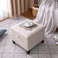 Adeco 18 Inch High Cube Ottoman Storage, Linen Chair Foot Stools, Upholstered by Adeco