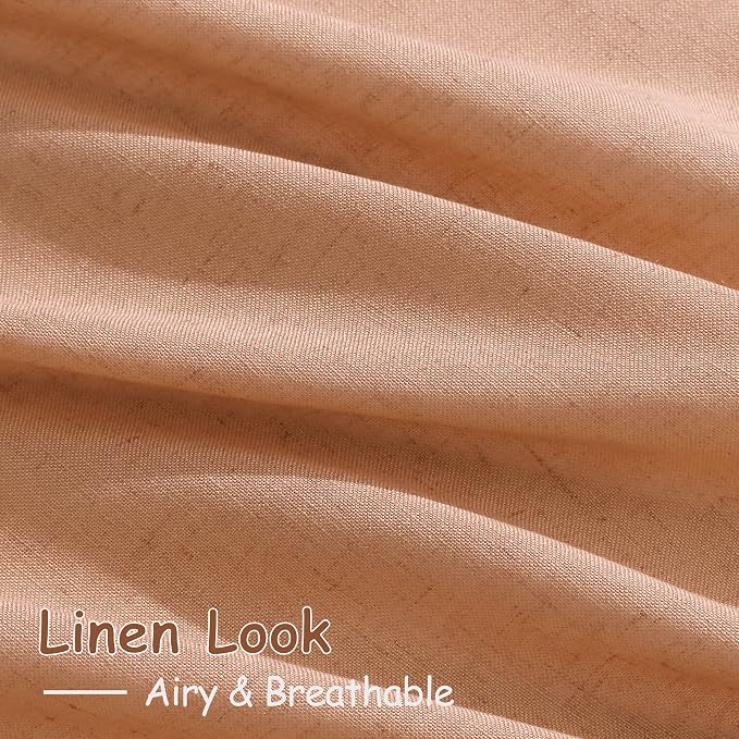 Peach Quartz Linen Curtains 102 Inch Length 2 Panels Back Tab Rod Pocket Semi - Image 4