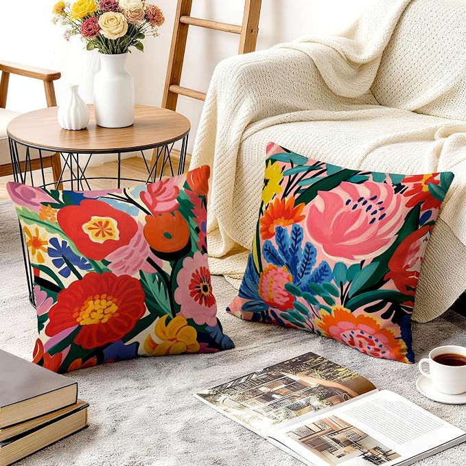 OBSEDE Floral Decorative Throw Pillow Covers 18x18 Set of 4, Double-Sided Print - Image 6