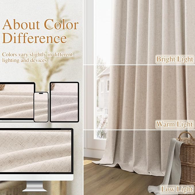 Guken Oatmeal 100% Blackout Curtains 96 Inch Length 2 Panels Set - Image 7