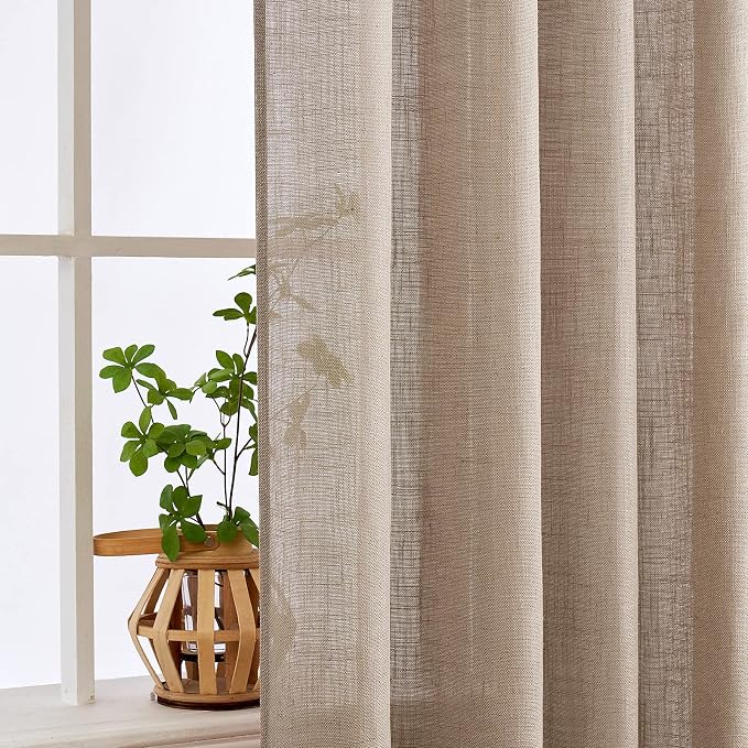 MIULEE Taupe Short Linen Curtains 45 Inch Length 2 Panels - Image 5