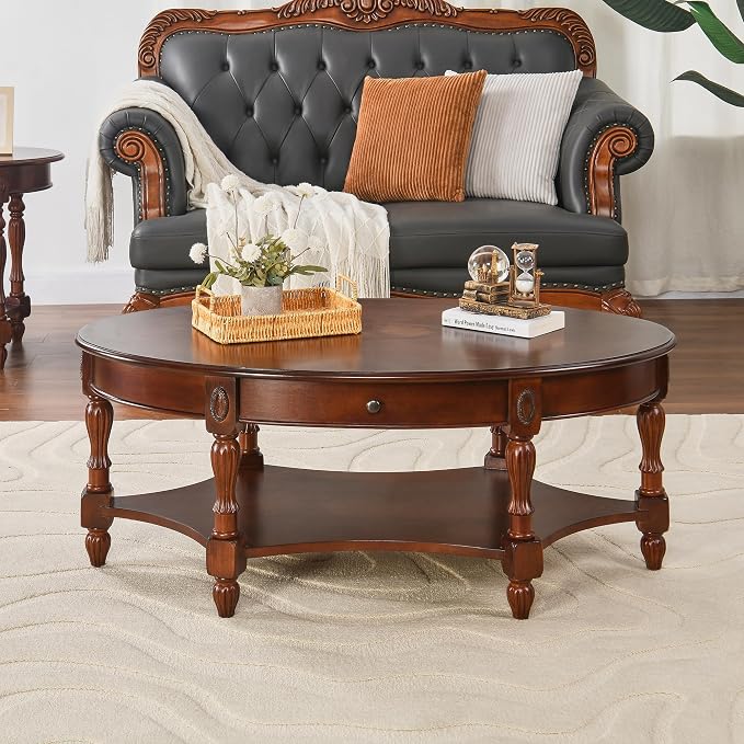 LEEMTORIG Oval Coffee Table for Living Room, Cherry Solid Wood Coffee Table - Image 4