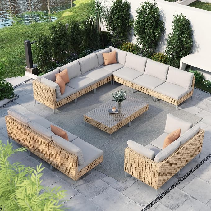 Grand patio 14-Piece Wicker Patio Furniture Set, Boho Outdoor Conversation Set by GrandPatio