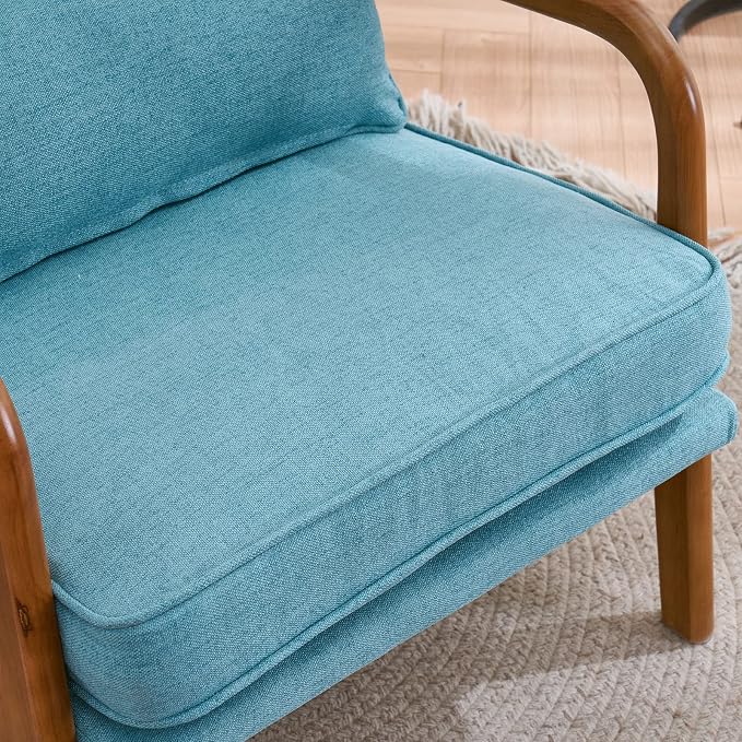 VINGLI Linen Teal Comfy Accent Chair, Mid Century Modern Lounge Armchair - Image 7