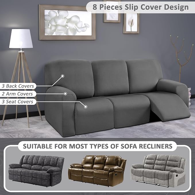 ULTICOR 8-Pieces Recliner Sofa Covers, Yarn Dyed Stretch Reclining Couch Covers - Image 5