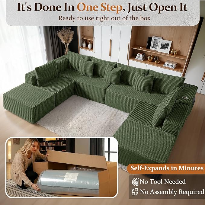 138" Cloud Sectional Couch, Comfort U Shaped Sofa - Image 3
