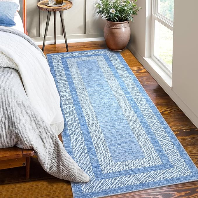 GarveeHome 2x6 Modern Bordered Runner Rug Soft Non Slip Washable Floor Carpet - Image 2