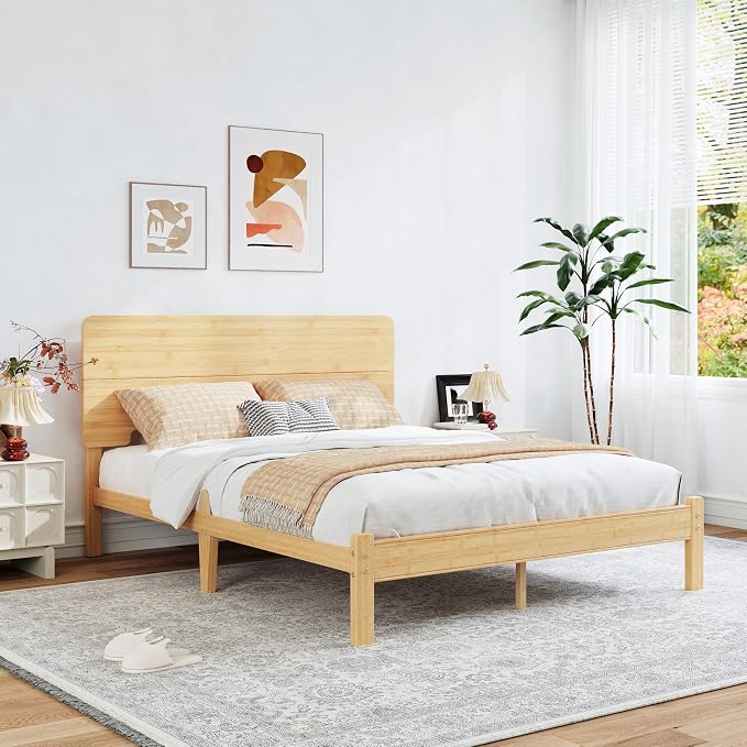 BOSRII 12in High Solid Bamboo Wood Platform Queen Size Bed Frame - Image 4