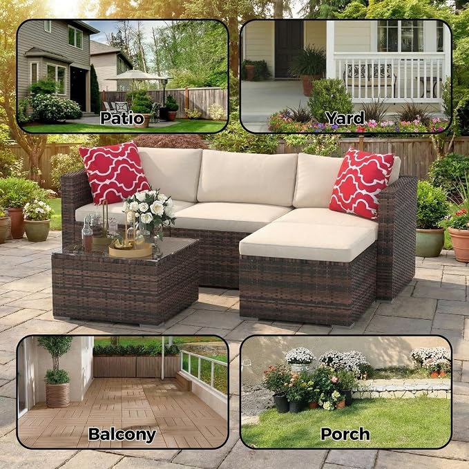 5-Piece L-Shaped Outdoor Patio Furniture Set, PE Wicker Sectional Sofa Set - Image 4