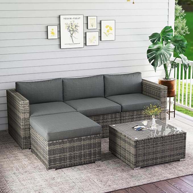 Wisteria Lane 5-Pieces Outdoor Patio Furniture Set, All Weather Wicker Rattan - Image 8