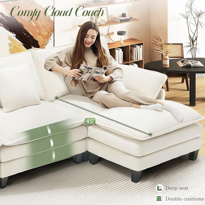 Cloud Couch, Deep Seat Couches for Living Room, Bedroom and Apartment, L Shaped - Image 8