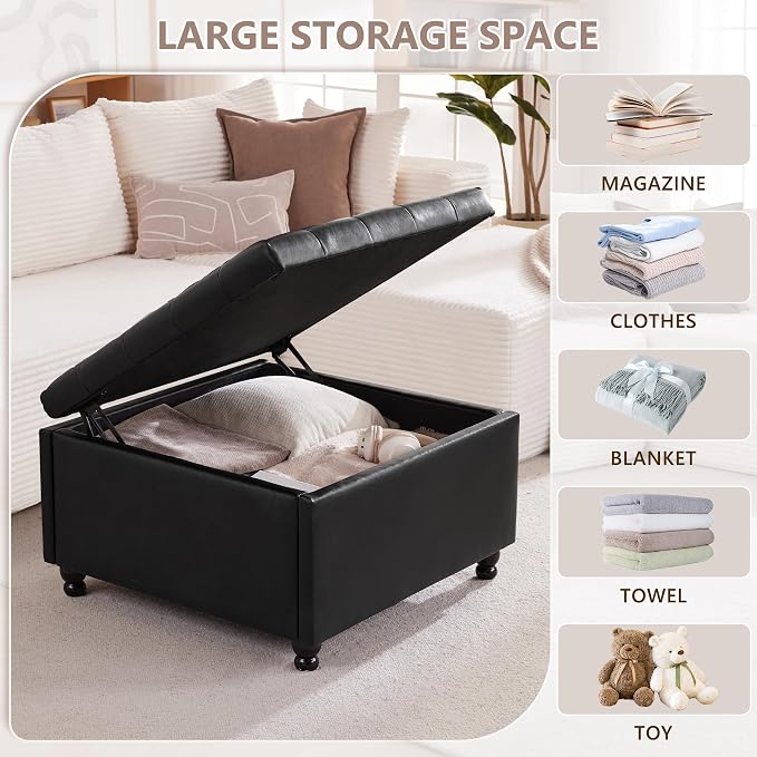 Weture Large Square Storage Ottoman Coffee Table, Oversized Square Ottoman - Image 3
