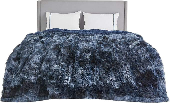 Bedsure GentleSoft Fluffy Tie Dye Navy Blue Blankets Queen Size by BEDSURE