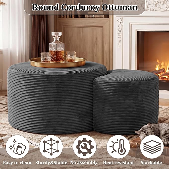 BSHOMGI Boneless Ottoman Nesting Coffee Table Set of 2, Corduroy Soft Foot Rest - Image 5