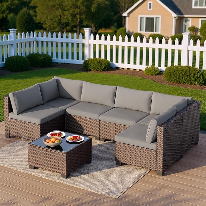 Qsun 7 Pieces Outdoor Patio Furniture Set, PE Rattan Outdoor Wicker Sectional - Image 4