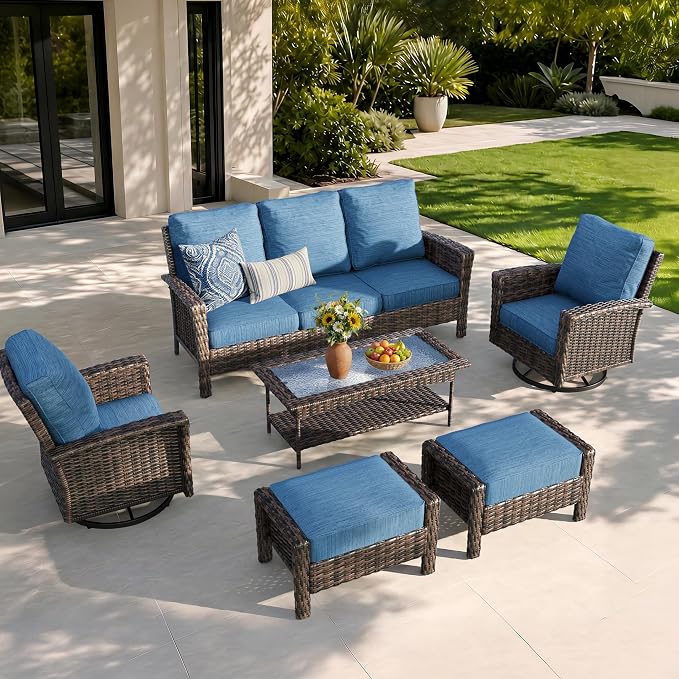 Patio Furniture Set with High Back Swivel Chairs, All-Weather Outdoor Wicker by HERASHOUSE