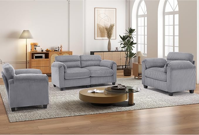 HAOMARKETS Corduroy Sofa Set, Upholstered Armchair Set of 2 and Loveseat - Image 6