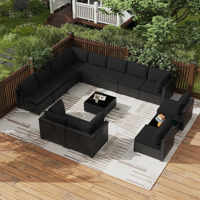 KIGOTY 14-Piece Patio Furniture Set, All-Weather PE Rattan Outdoor Sectional by KIGOTY