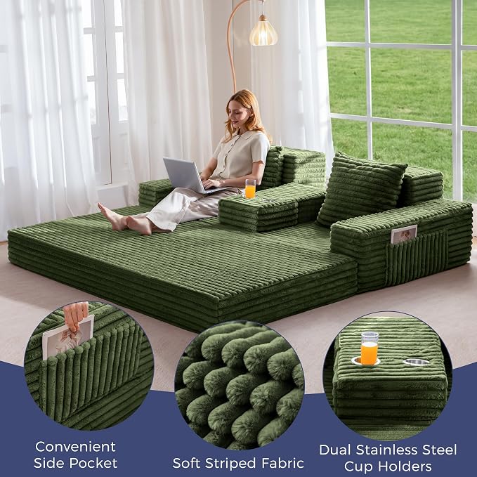 MAXYOYO Loveseat Sofa Bed, Striped Faux Fur Foldable Floor Sofa Couch in A Box - Image 4