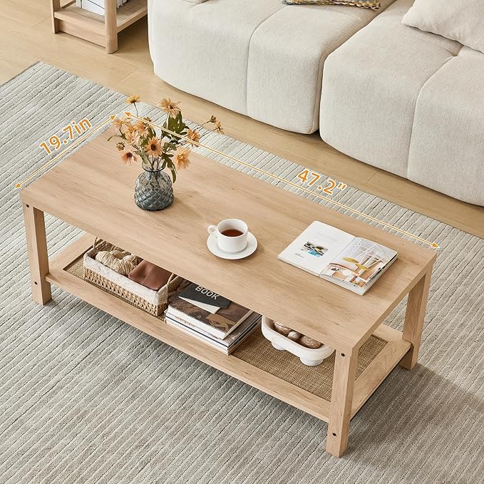 Lerliuo Boho Coffee Tables for Living Room, Rattan Center Table - Image 3