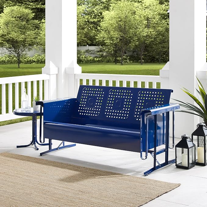 Crosley Furniture Bates Retro Metal Outdoor Sofa Glider, 3-Person Rocking Patio - Image 2