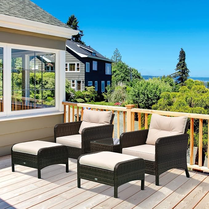 Outsunny 5 Pieces Rattan Wicker Lounge Chair Outdoor Patio Conversation Set - Image 2