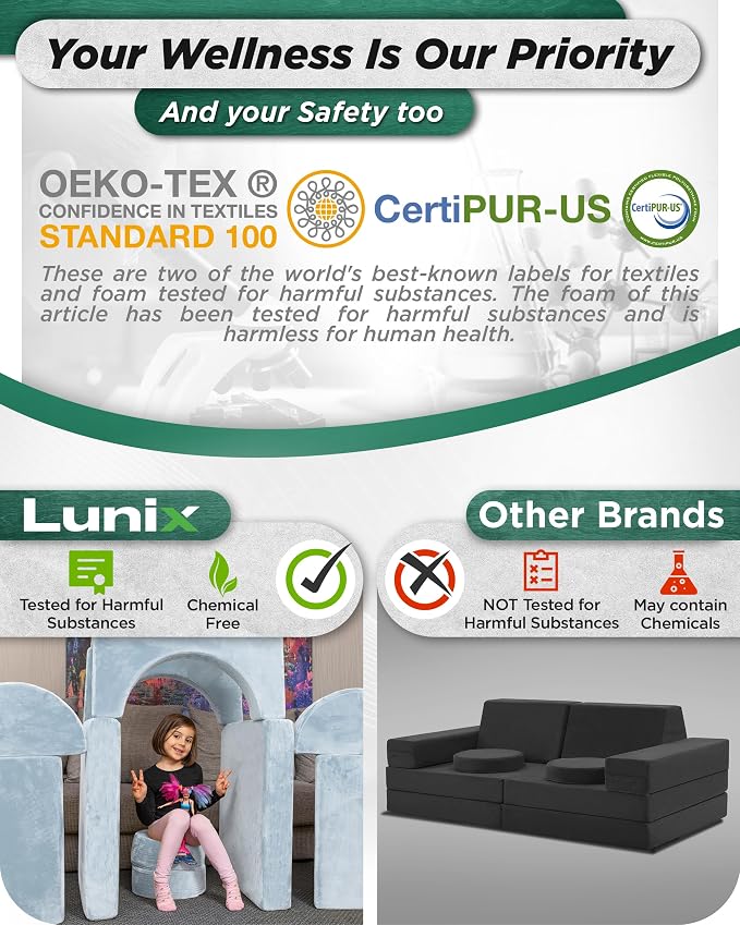 Lunix LX15 14pcs Modular Kids Play Couch, Child Sectional Sofa, Fortplay - Image 8