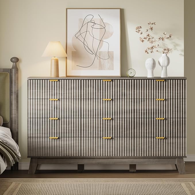 BORNOON 57" Wide Dresser for Bedroom, 12-Drawer Fluted Dresser - Image 5