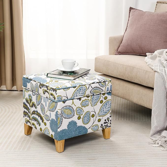 Adeco 18 Inch Linen Storage Ottoman Cube, Upholstered Footstool - Image 3