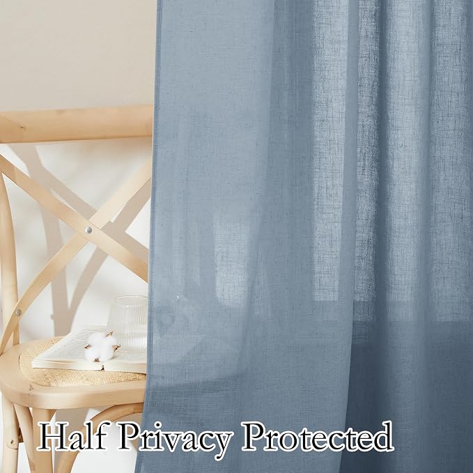 RYB HOME Blue Linen Sheer Curtains - Image 5