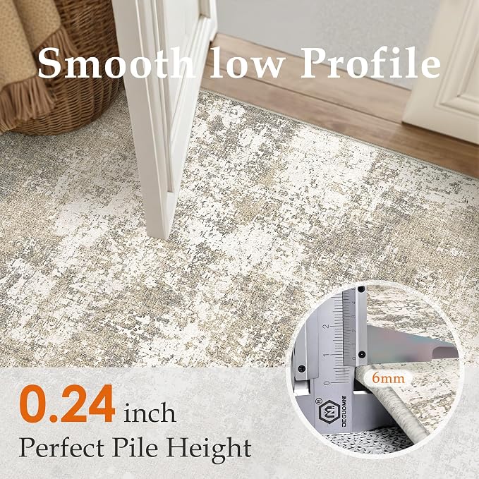 PureCozy Runner Rug 2x8 Beige Machine Washable Modern Abstract Hallway Carpet - Image 4