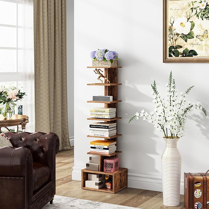 TUTOTAK Narrow Bookshelf, Vertical 8-Tier Bookcase, Spine Book Shelf - Image 8