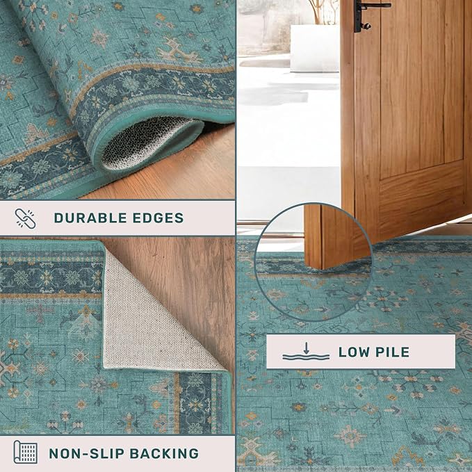 2x3 Washable Teal Rug for Entryway Indoor, Kitchen Floor Waterproof, Powder Room - Image 5